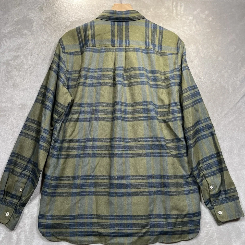 The North Face Mens L Long Sleeve Plaid Flannel Button Down Shirt Olive Green